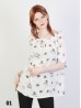 Off The Shoulder Owl Pattern Blouse W/ Ribbon Detail